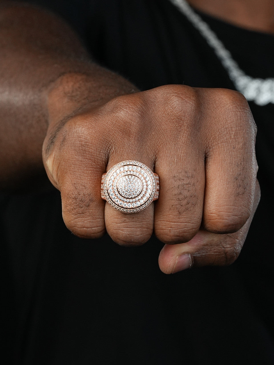 Scarface Big Round Iced Out Ring -  14k Yellow/Rose/White Gold Vermeil 925 Silver - CZ Stones