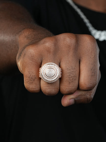 Scarface Big Round Iced Out Ring -  14k Yellow/Rose/White Gold Vermeil 925 Silver - CZ Stones