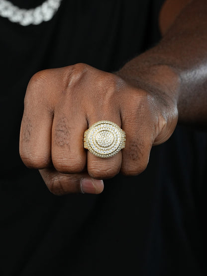 Scarface Big Round Iced Out Ring -  14k Yellow/Rose/White Gold Vermeil 925 Silver - CZ Stones