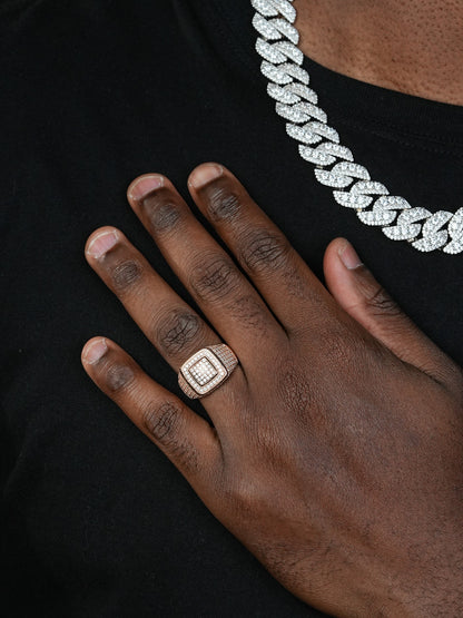 MOISSANITE Everyday Classic Square Iced Out Ring - Rose Gold Vermeil 925 Silver