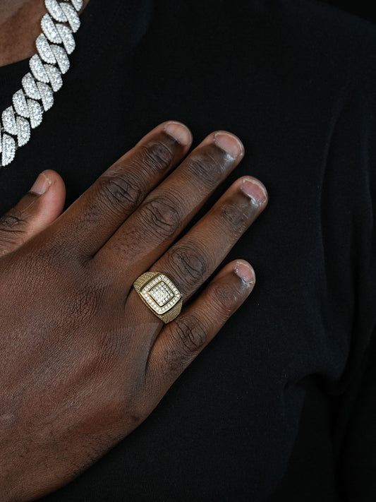 MOISSANITE Everyday Classic Square Iced Out Ring - 14k Yellow Gold Vermeil 925 Silver