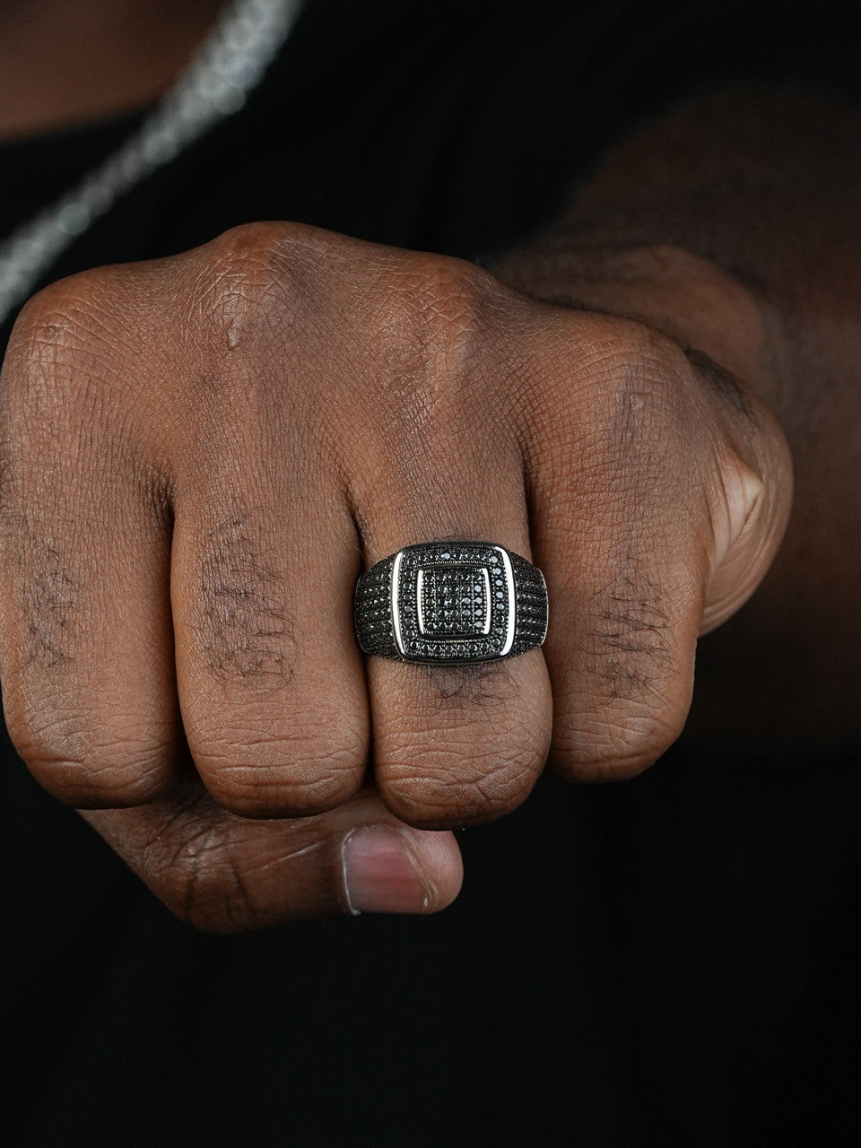 Everyday Classic Square Ring - 925 Silver - Black CZ Stones