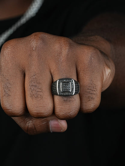 Everyday Classic Square Ring - 925 Silver - Black CZ Stones
