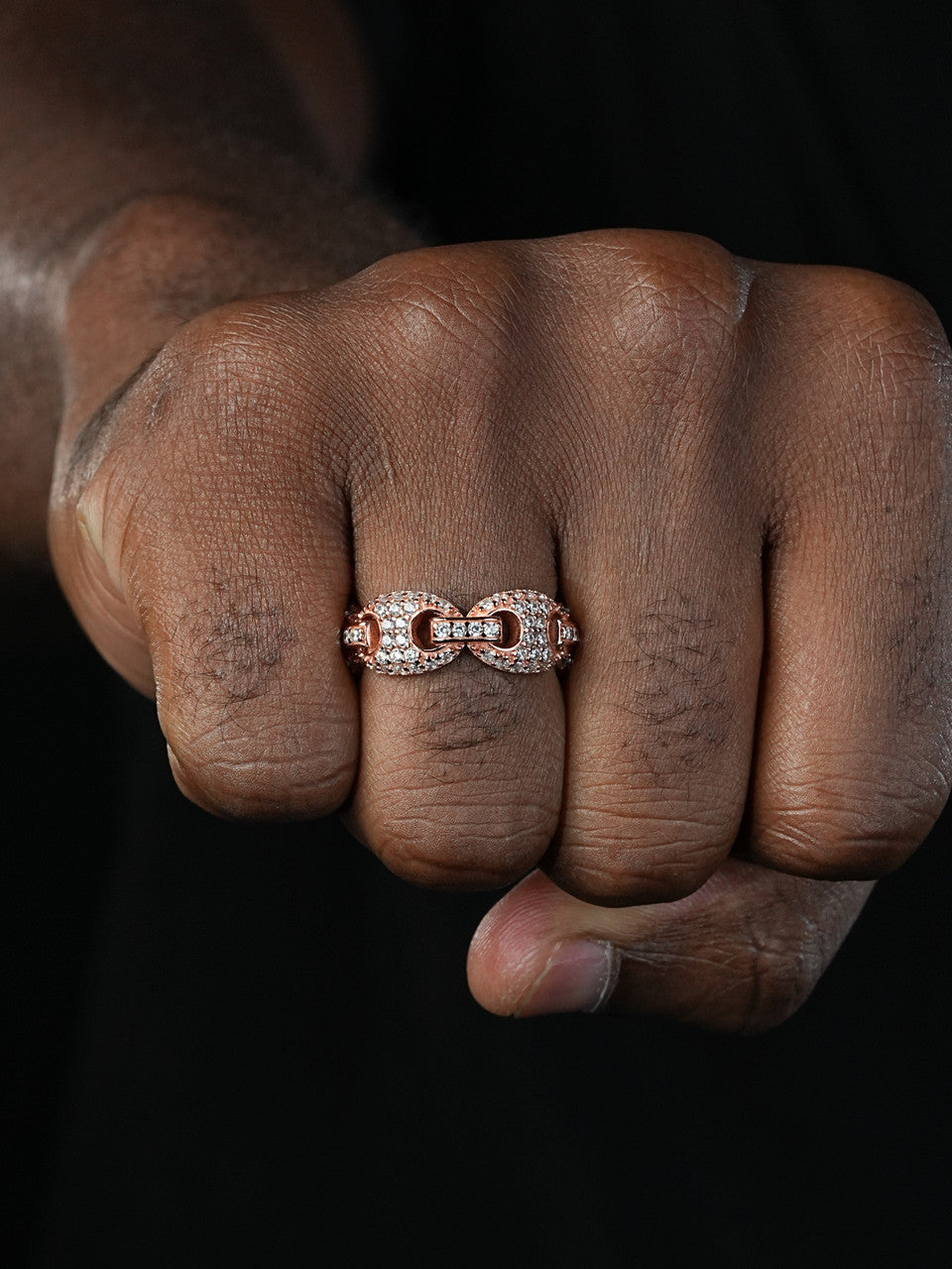 Solid 925 Silver Gucci Link Diamond Pinky RING 14k Gold Wedding