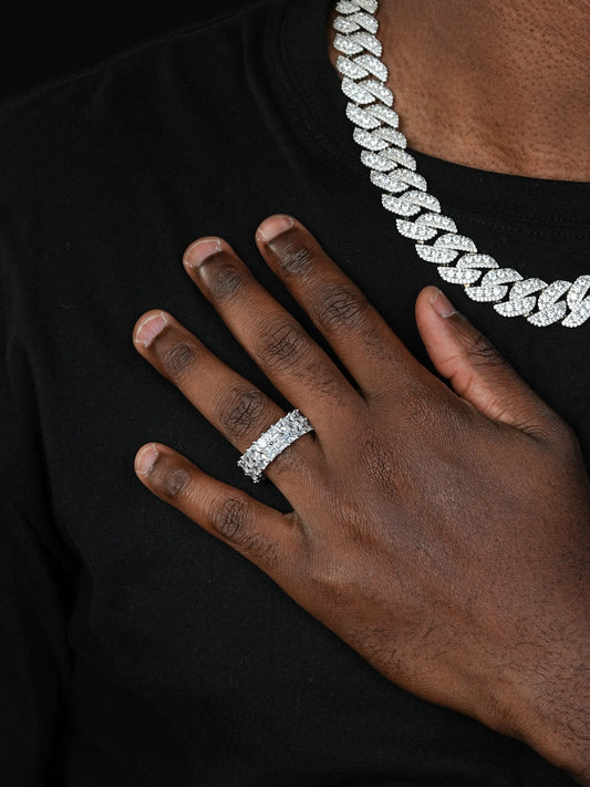 Double Row Princess Square Eternity Ring - 14k Yellow Gold Vermeil/Natural 925 Silver - CZ Stones