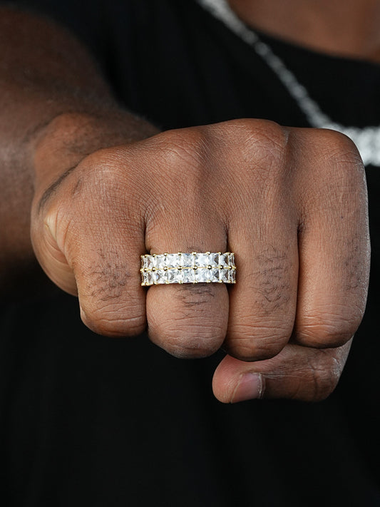 Double Row Princess Square Eternity Ring - 14k Yellow Gold Vermeil/Natural 925 Silver - CZ Stones