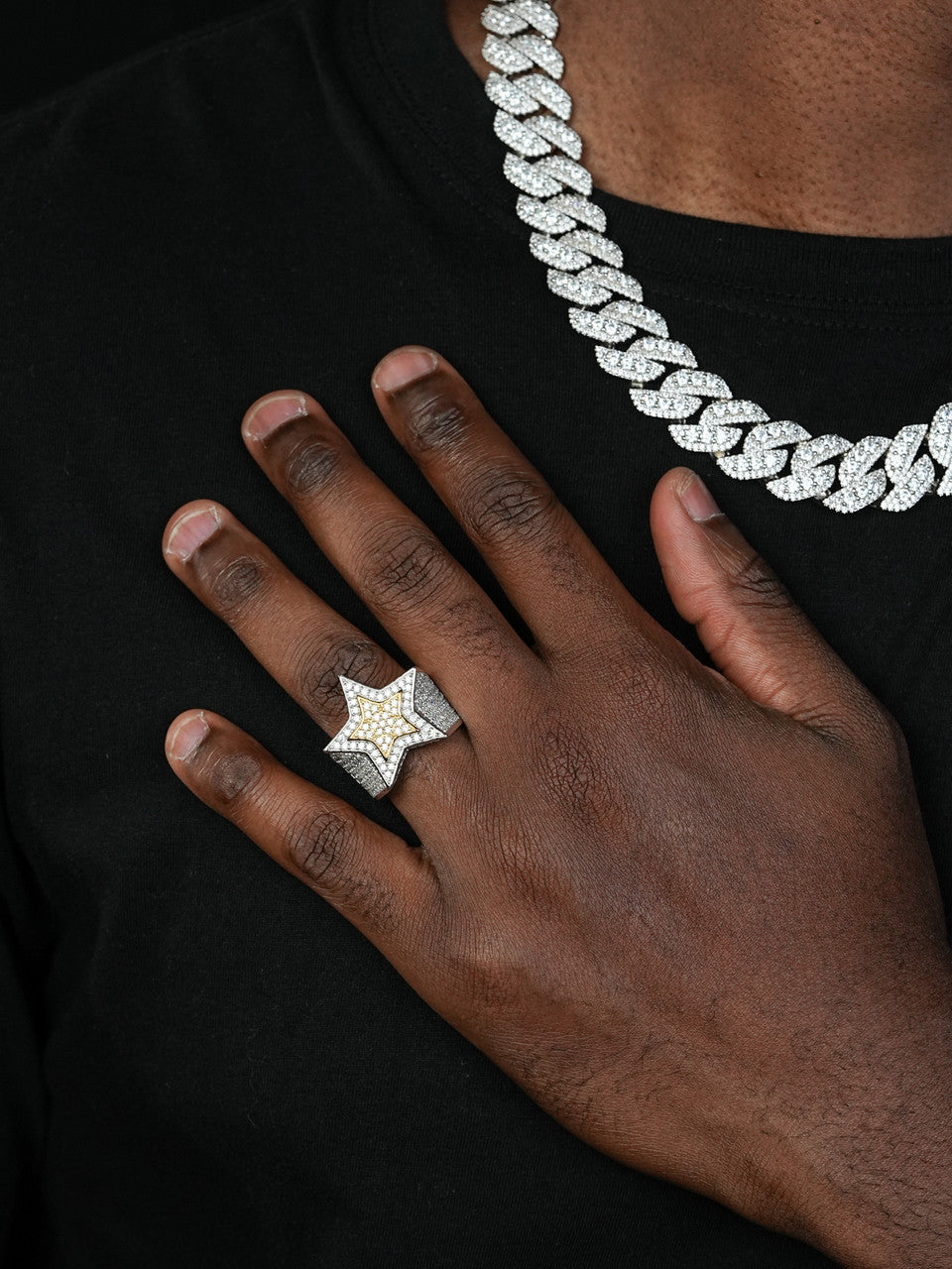 Double Superstar Rapper Ring - 925 Silver Two Tone W. Gold- CZ Stones