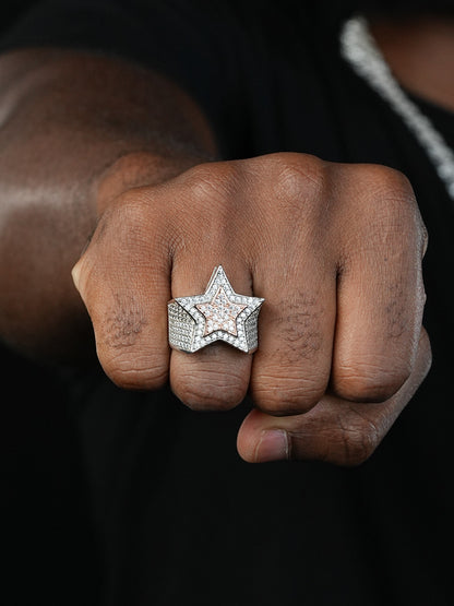 Double Superstar Rapper Ring - 925 Silver Two Tone W. Rose Gold- CZ Stones