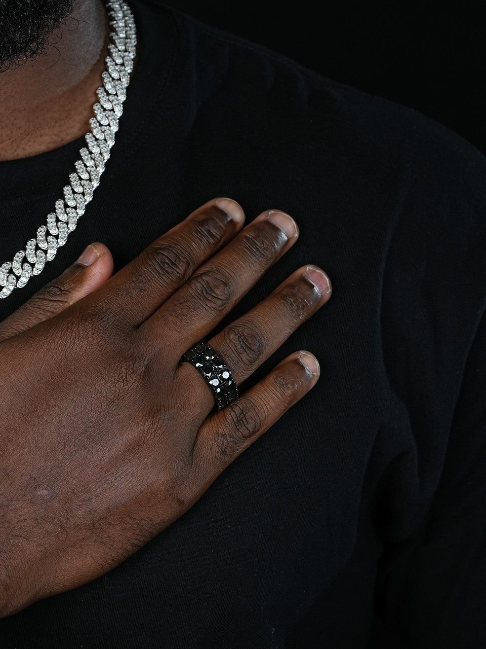 Black MOISSANITE Double Row Eternity Ring - 925 Silver Oxidized Rhodium