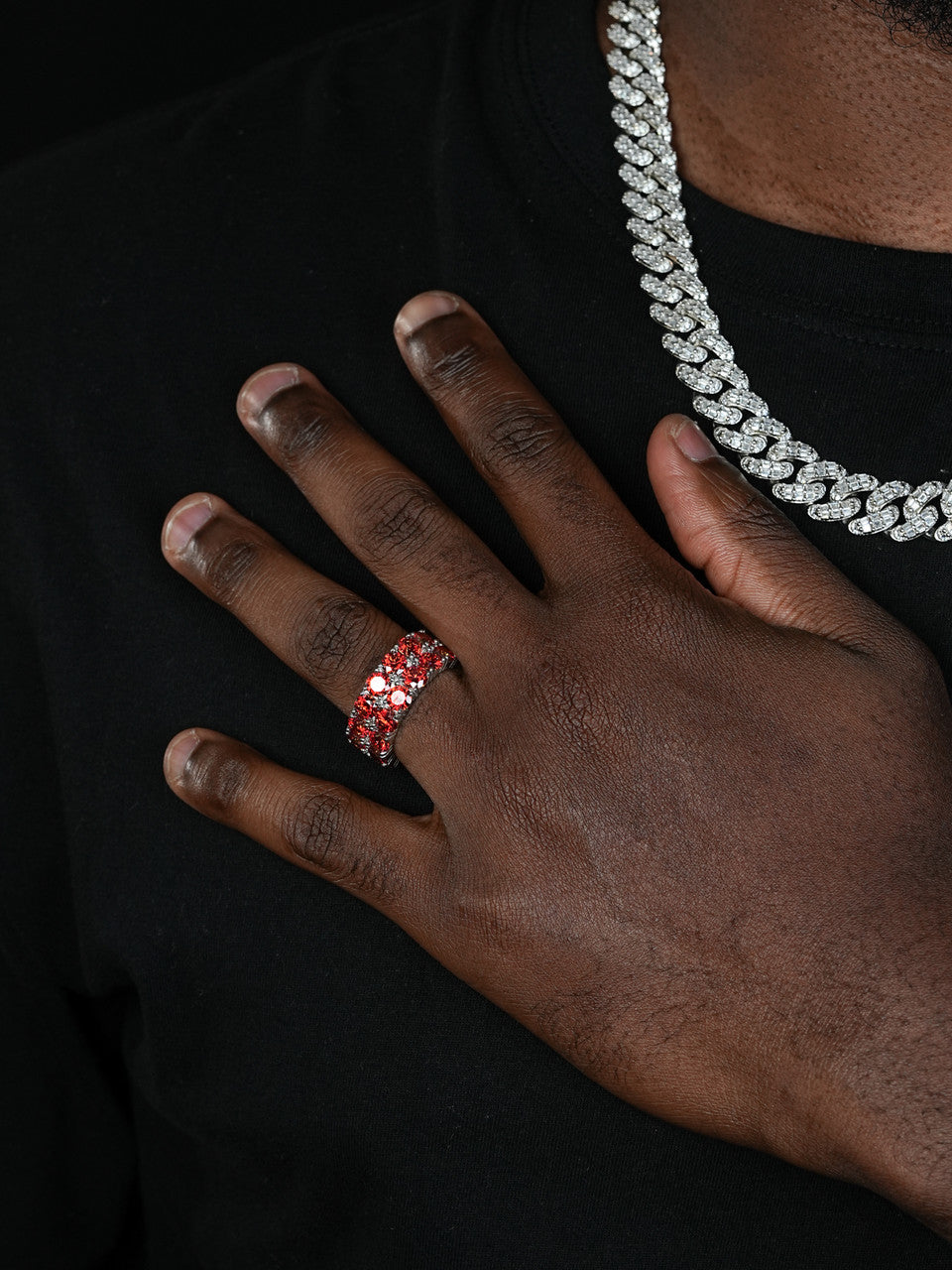 Red MOISSANITE Double Row Eternity Ring - 925 Silver