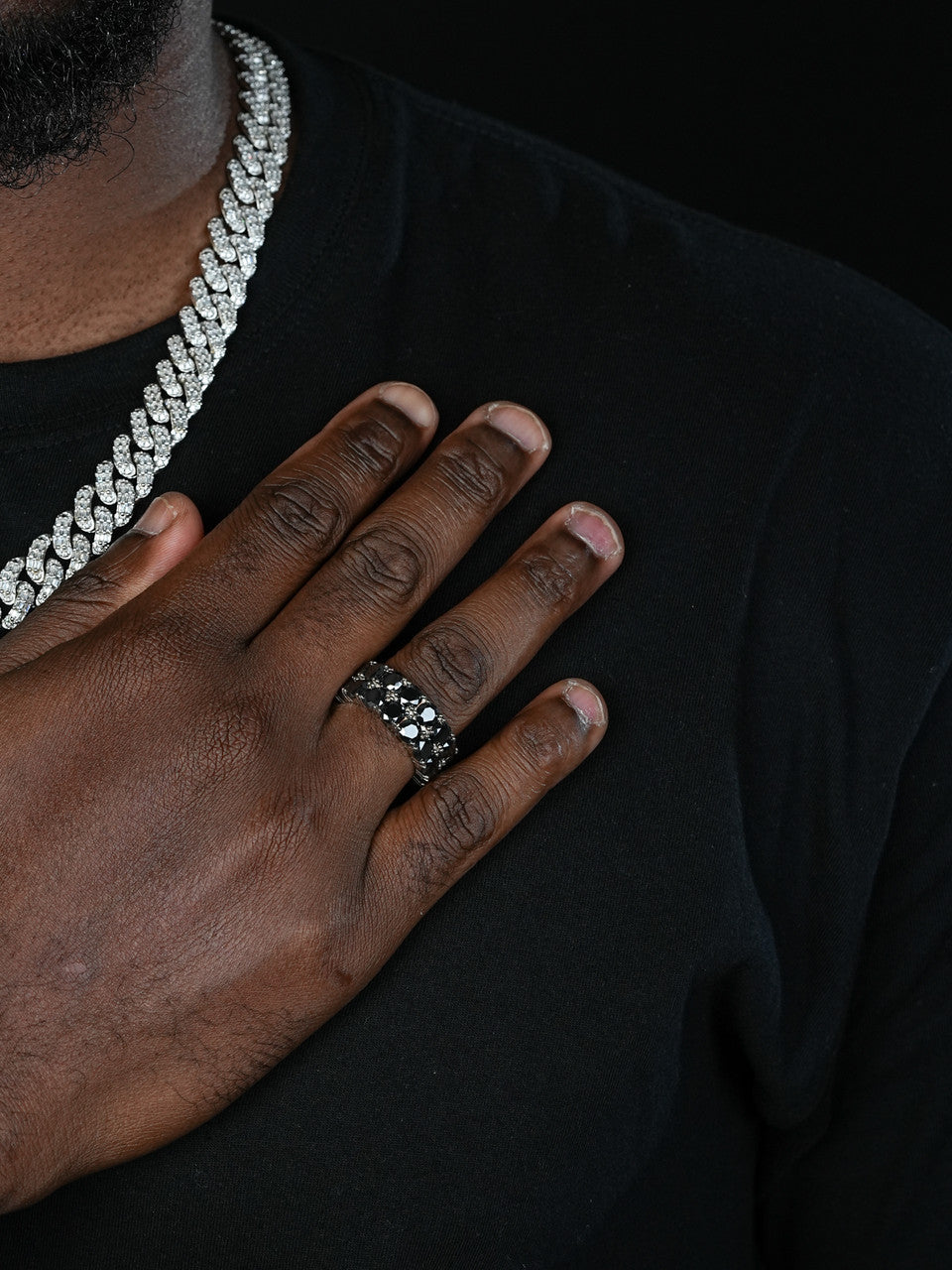 Black MOISSANITE Double Row Eternity Ring - 925 Silver