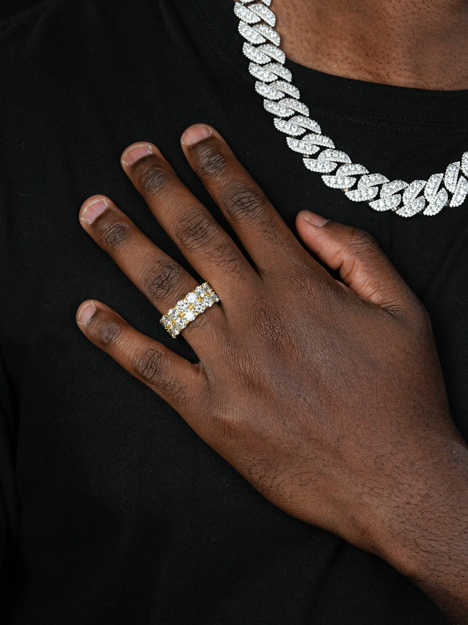 MOISSANITE Double Row Eternity Ring - 14k Yellow Gold Vermeil 925 Silver