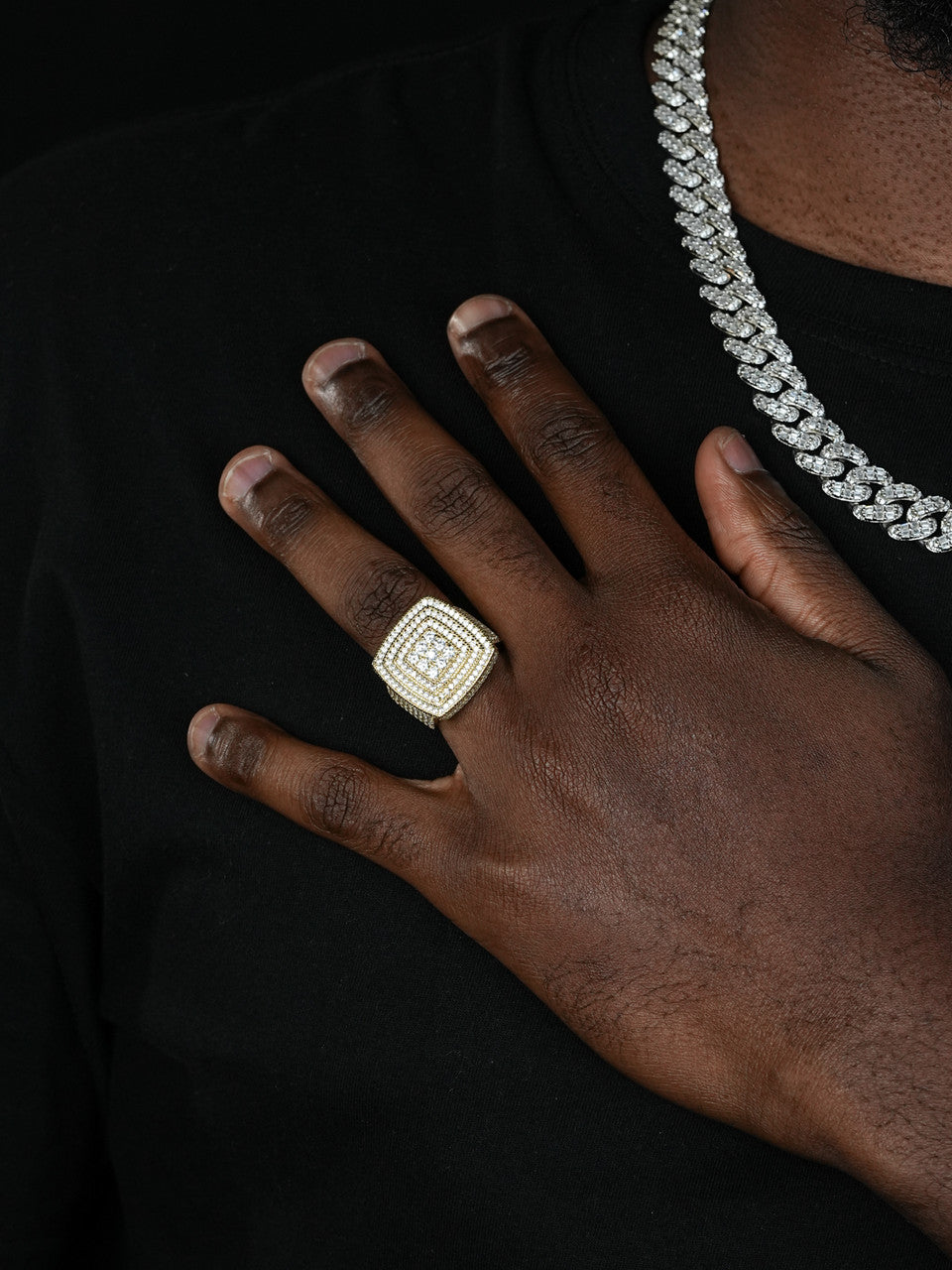 Large Square Iced Out Ring - 14k Gold Vermeil 925 Silver - CZ Stones