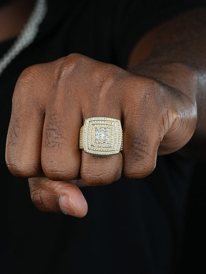 Large Square Iced Out Ring - 14k Gold Vermeil 925 Silver - CZ Stones