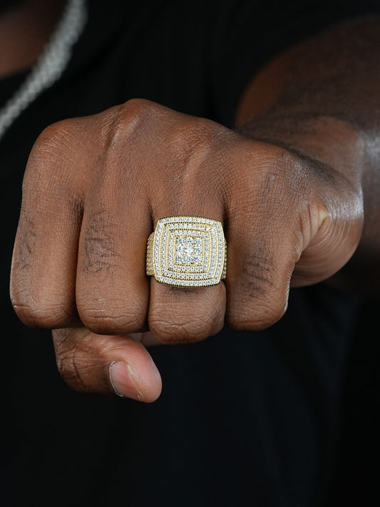 Large Square Iced Out Ring - 14k Gold Vermeil 925 Silver - CZ Stones