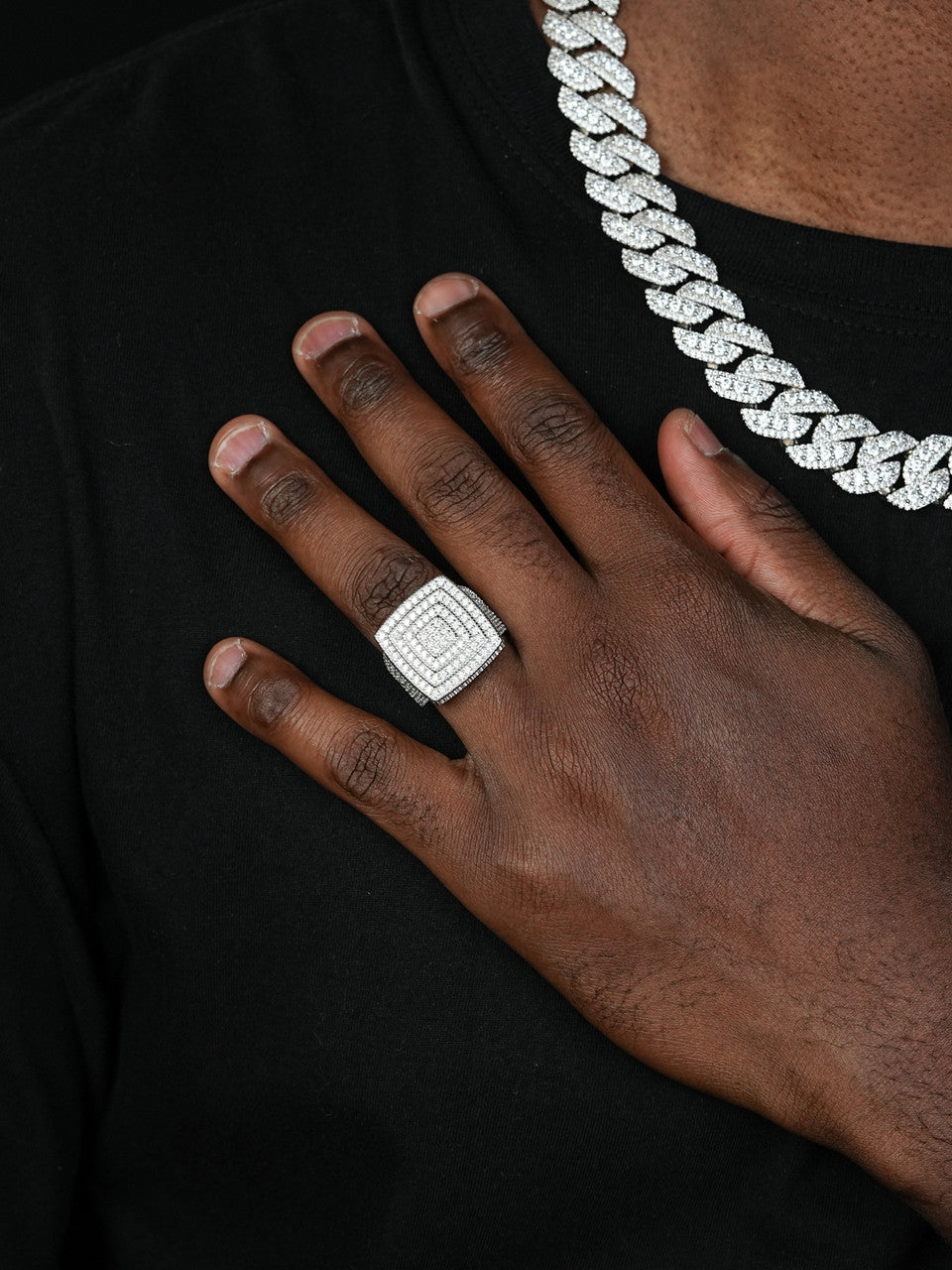 MOISSANITE Large Square Iced Out Ring - 925 Silver