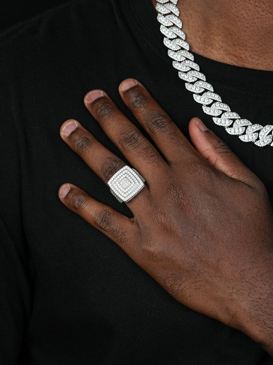 MOISSANITE Large Square Iced Out Ring - 925 Silver