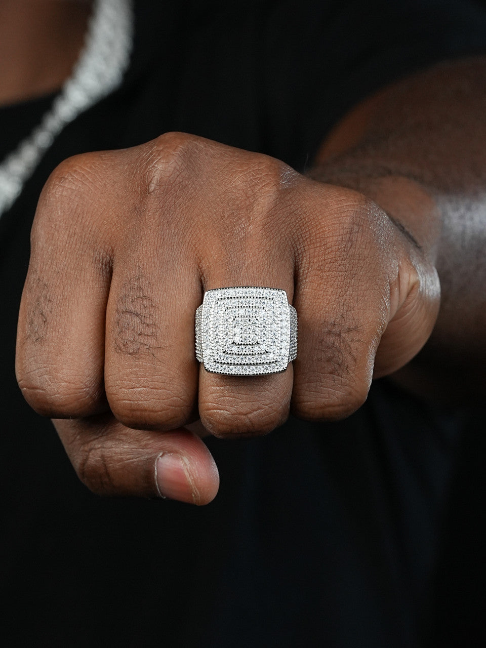 Large Square Iced Out Ring - 925 Silver - CZ Stones