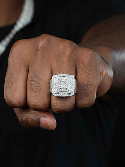 Large Square Iced Out Ring - 925 Silver - CZ Stones