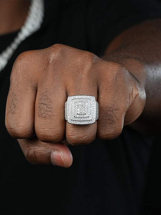 Large Square Iced Out Ring - 925 Silver - CZ Stones