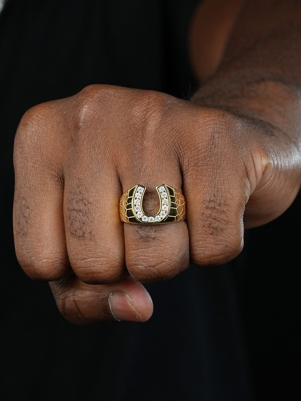 Men's 14k Gold & Real Solid 925 Silver Lucky Horseshoe Ring Size 7