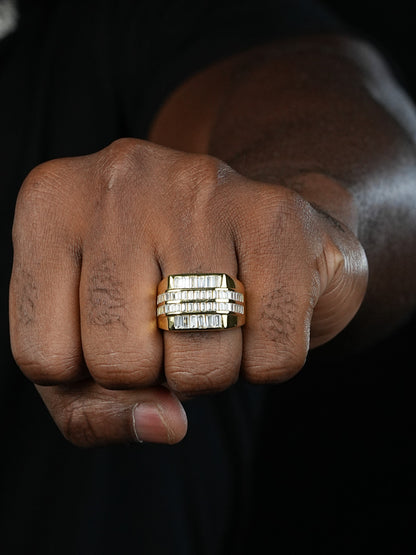 European Baguette Modern Ring - 14k Gold Vermeil 925 Silver - CZ Stones