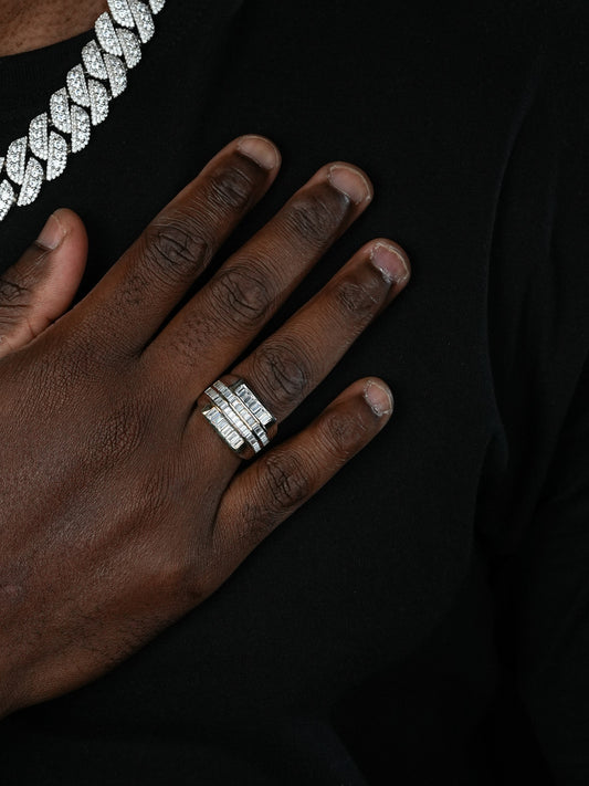 European Baguette Modern Ring - 925 Silver - CZ Stones