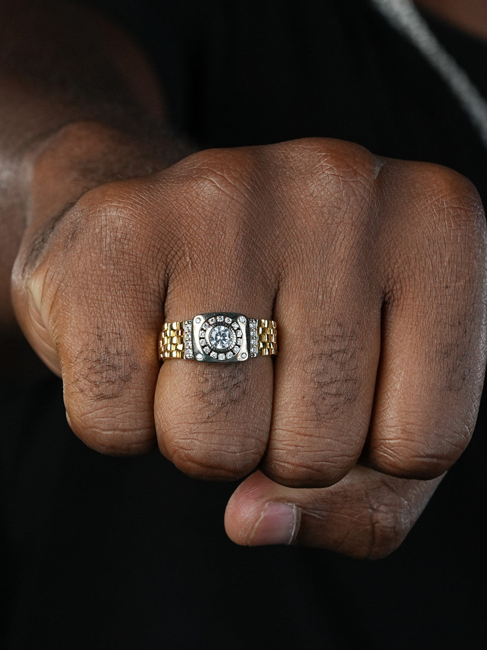 Flexible Rolex Band Ring - 14k Gold Vermeil 925 Silver Two Tone - CZ Stones