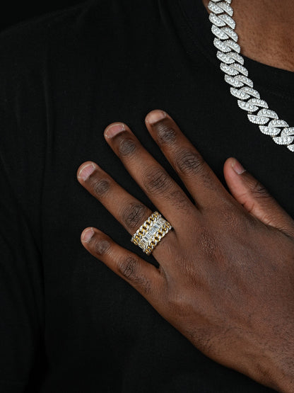 Dos Amigos Cuban Ring - 14k Gold Vermeil 925 Silver - Baguette CZ Stones