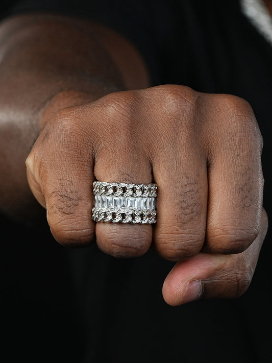 Dos Amigos Cuban Ring - 925 Silver - Baguette CZ Stones