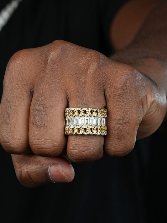 Dos Amigos Cuban Ring - 14k Gold Vermeil 925 Silver - Baguette CZ Stones