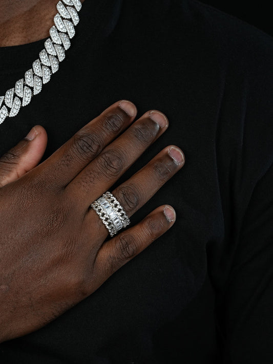 Dos Amigos Cuban Ring - 925 Silver - Baguette CZ Stones