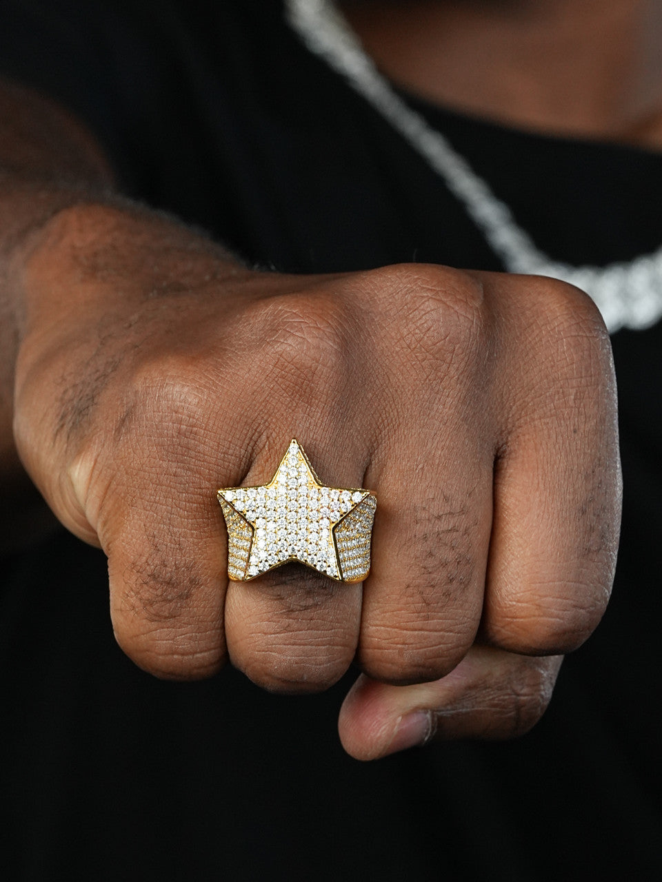 Men's Hip Hop 3D STAR Solid 925 Silver 5ct Diamond Pinky RING 14k