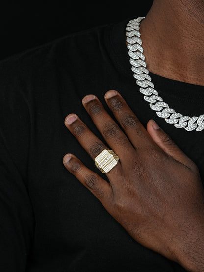 Florida Iced Out Ring - 14k Yellow Gold Vermeil/Natural 925 Silver - CZ Stones