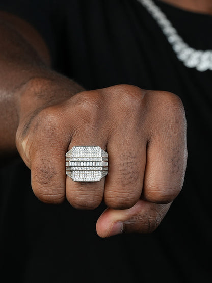 Florida Iced Out Ring - 14k Yellow Gold Vermeil/Natural 925 Silver - CZ Stones