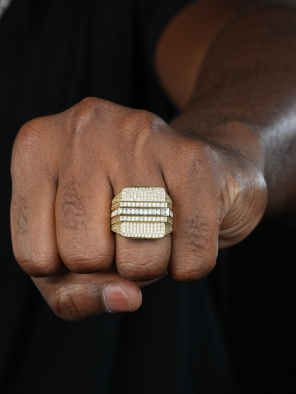 Florida Iced Out Ring - 14k Yellow Gold Vermeil/Natural 925 Silver - CZ Stones