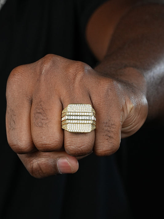 Florida Iced Out Ring - 14k Yellow Gold Vermeil/Natural 925 Silver - CZ Stones