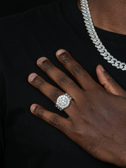 Solid 925 Silver Men's Large Round 5ct Iced Cubic Zirconia Pinky RING