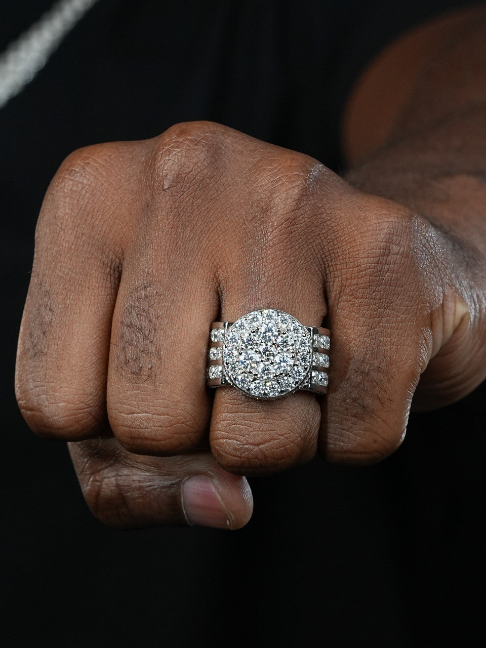 Solid 925 Silver Men's Large Round 5ct Iced Cubic Zirconia Pinky RING