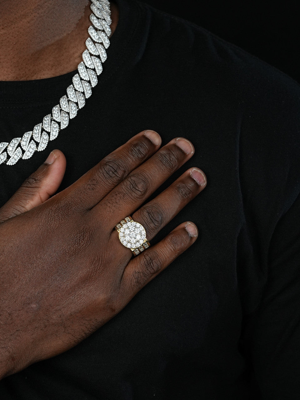 King's Iced Out Ring - 14k Yellow Gold Vermeil/Natural 925 Silver - CZ Stones