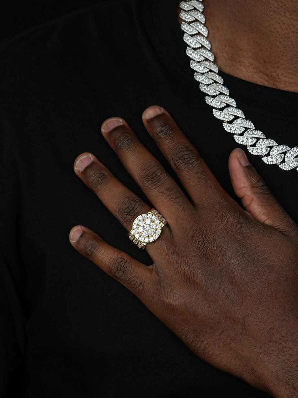 King's Iced Out Ring - 14k Yellow Gold Vermeil/Natural 925 Silver - CZ Stones