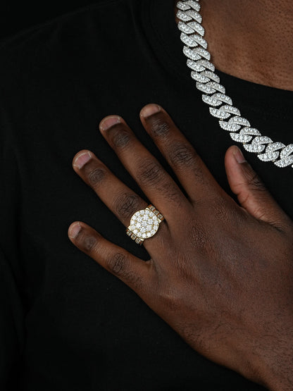 King's Iced Out Ring - 14k Yellow Gold Vermeil/Natural 925 Silver - CZ Stones