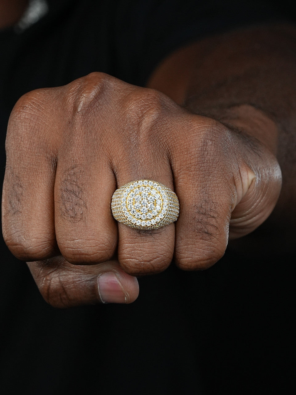 MOISSANITE Round Cluster Iced Out Ring - 14k Gold Vermeil 925 Silver