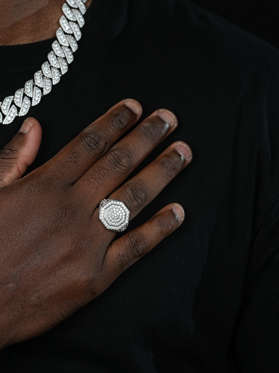 Octagonal Greek Gods Iced Out Ring - 925 Silver - CZ Stones