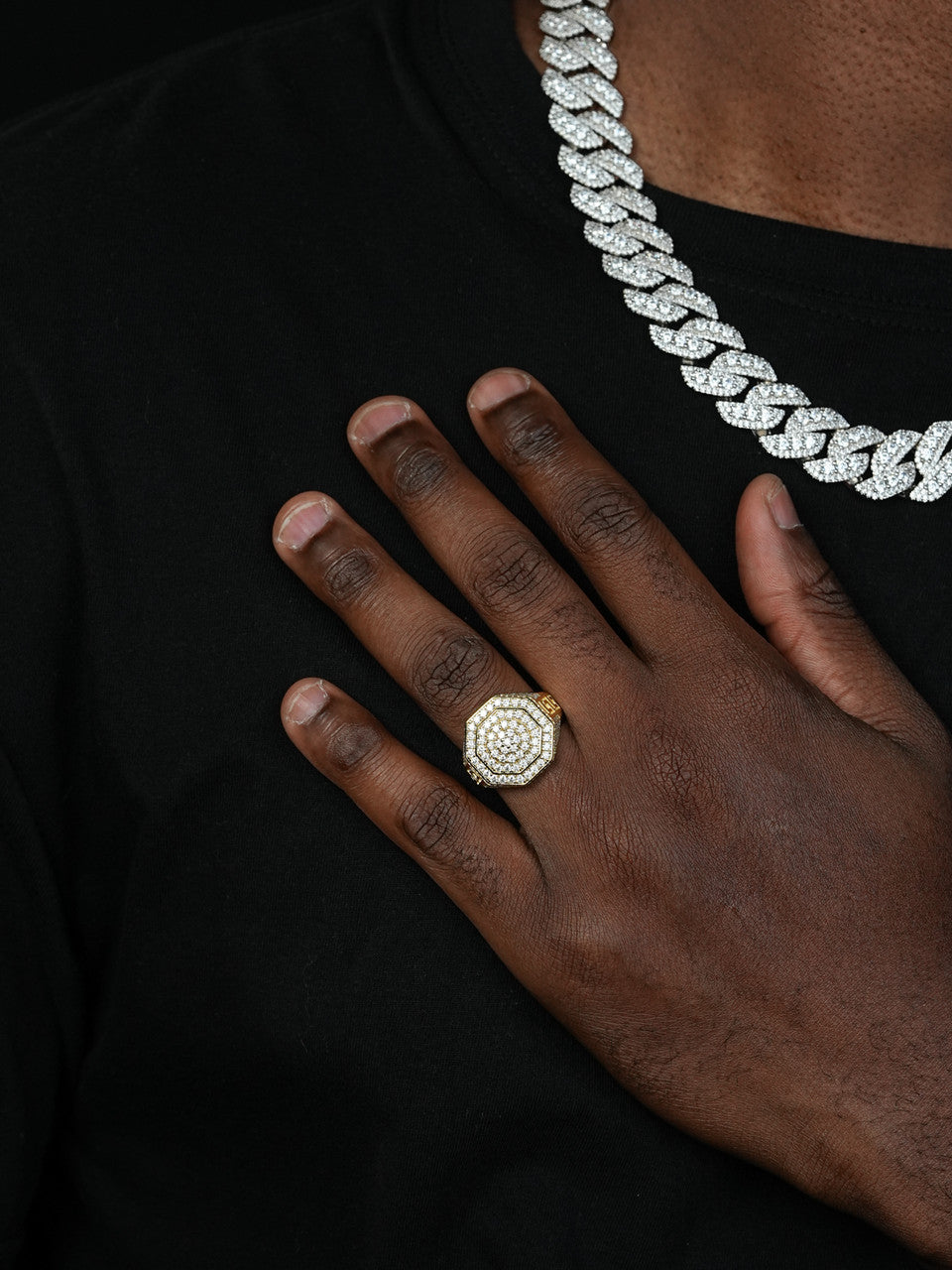 Octagonal Greek Gods Iced Out Ring - 14k Gold Vermeil 925 Silver - CZ Stones