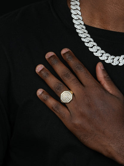 Octagonal Greek Gods Iced Out Ring - 14k Gold Vermeil 925 Silver - CZ Stones