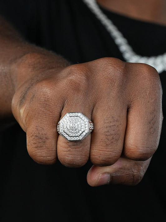 MOISSANITE Octagonal Greek Gods Iced Out Ring - 925 Silver
