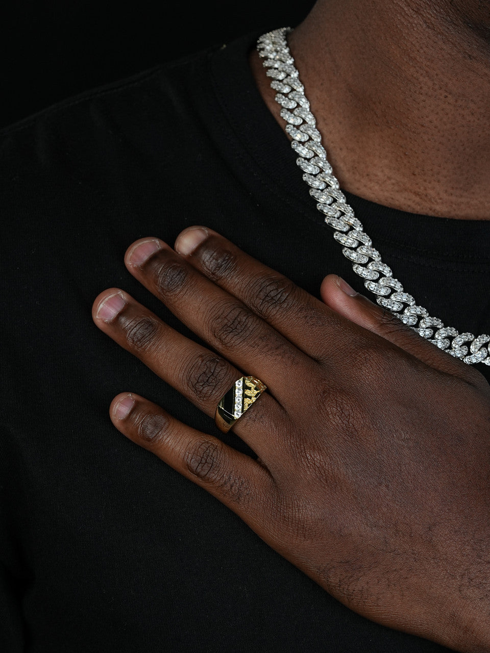 Euro Classic Nugget Ring - Black Edition - 14k Gold Vermeil 925 Silver - CZ Stones