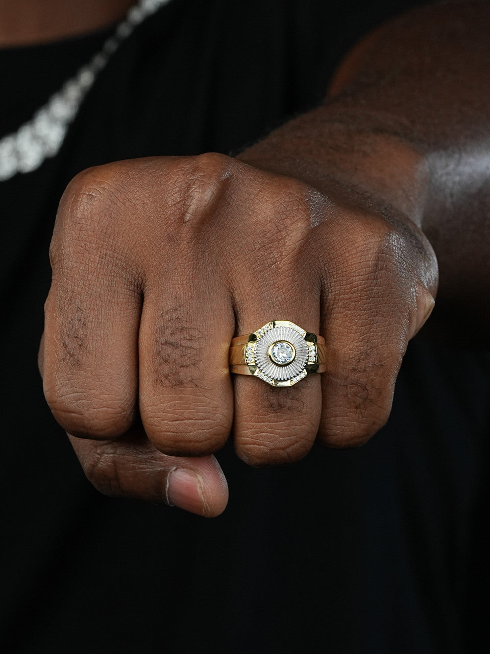 Rays Of Ice - Soliatire Ring -  14k Gold Vermeil 925 Silver Two Tone - CZ Stones