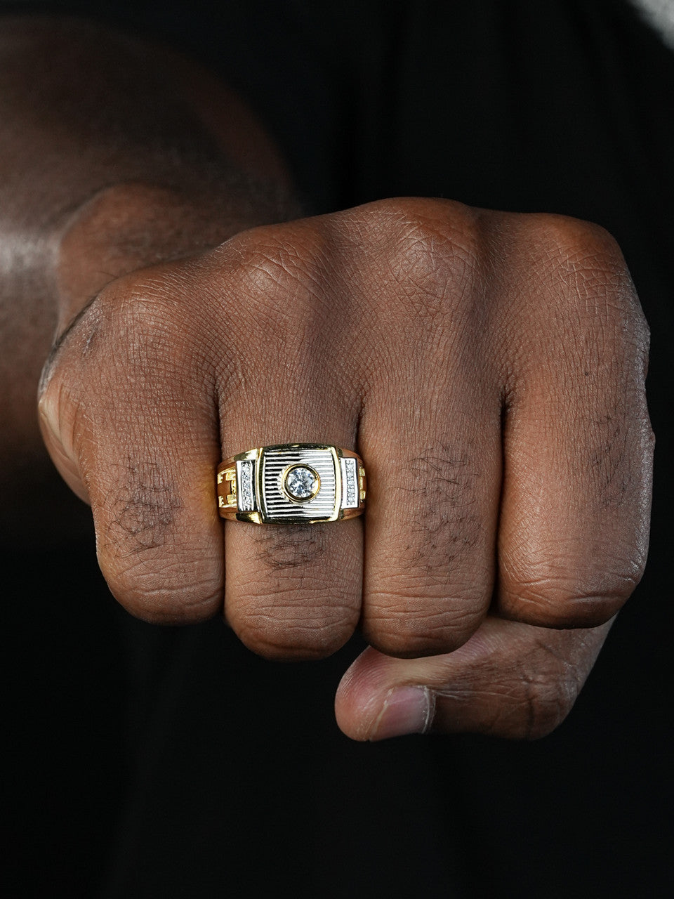 Chrome Eye Ring - 14k Gold Vermeil 925 Silver Two Tone - CZ Stones